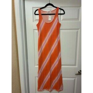 Zenana Women's Maxi Dress Medium Orange Pink Tie Dye Sleeveless Stretch NWT
